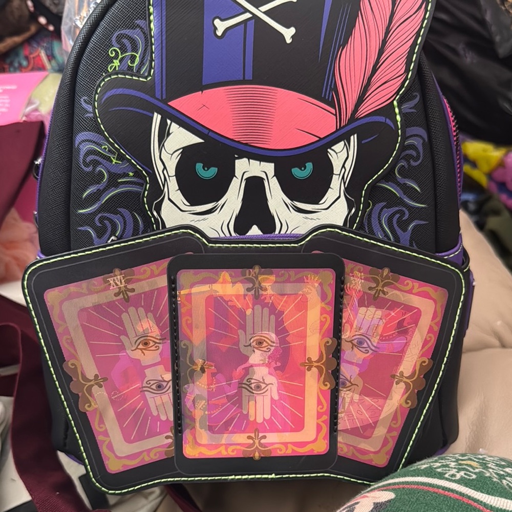 Loungefly Black and Pink Skull Backpack